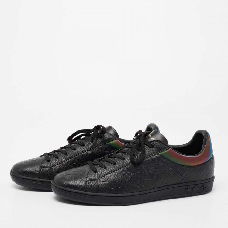 Pre Owned Louis Vuitton Black Monogram Embossed Leather Low-Top Sneakers Size 42