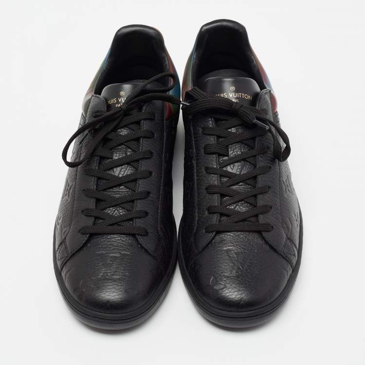 Pre Owned Louis Vuitton Black Monogram Embossed Leather Low-Top Sneakers Size 42