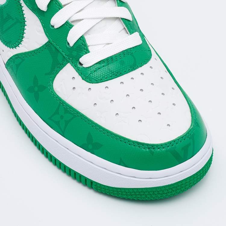Pre Owned Louis Vuitton X Nike By Virgil Abloh Green/White Monogram Embossed Leather Nike Air Force 1 Low Top Sneakers Size US 6.5
