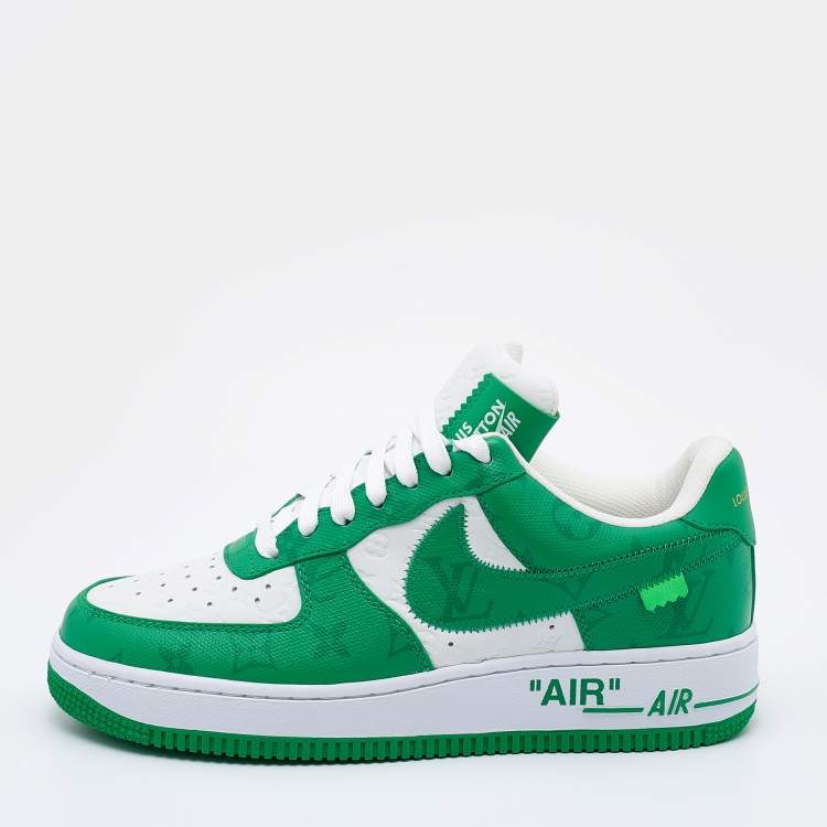 Vuitton X Nike By Virgil Abloh Green/White Embossed Leather Nike Air Force 1 Low Top Sneakers Size Louis Vuitton | TLC