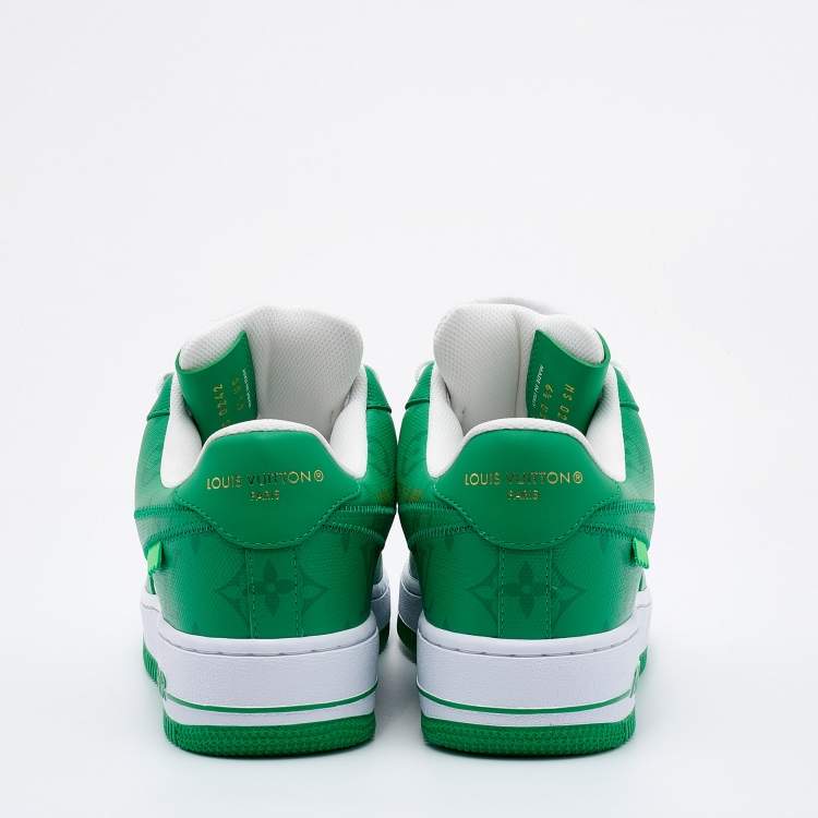 Pre Owned Louis Vuitton X Nike By Virgil Abloh Green/White Monogram Embossed Leather Nike Air Force 1 Low Top Sneakers Size US 6.5