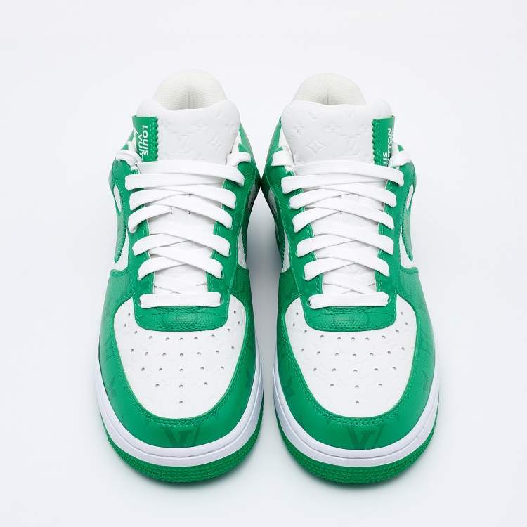 Pre Owned Louis Vuitton X Nike By Virgil Abloh Green/White Monogram Embossed Leather Nike Air Force 1 Low Top Sneakers Size US 6.5