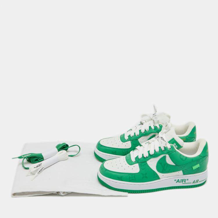 Pre Owned Louis Vuitton X Nike By Virgil Abloh Green/White Monogram Embossed Leather Nike Air Force 1 Low Top Sneakers Size US 6.5