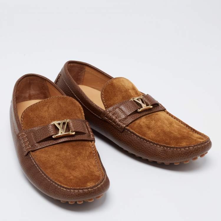 Pre Owned Louis Vuitton Brown Suede and Leather Major Slip-On Loafers Size 43