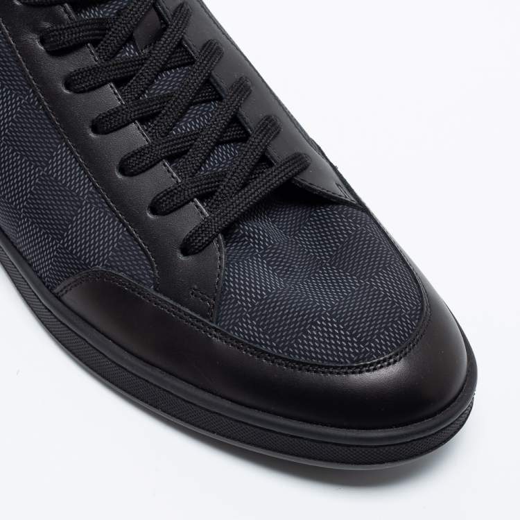 Pre Owned Louis Vuitton Graphite/Black Damier Nylon and Leather Offshore Low-Top Sneakers Size 41.5