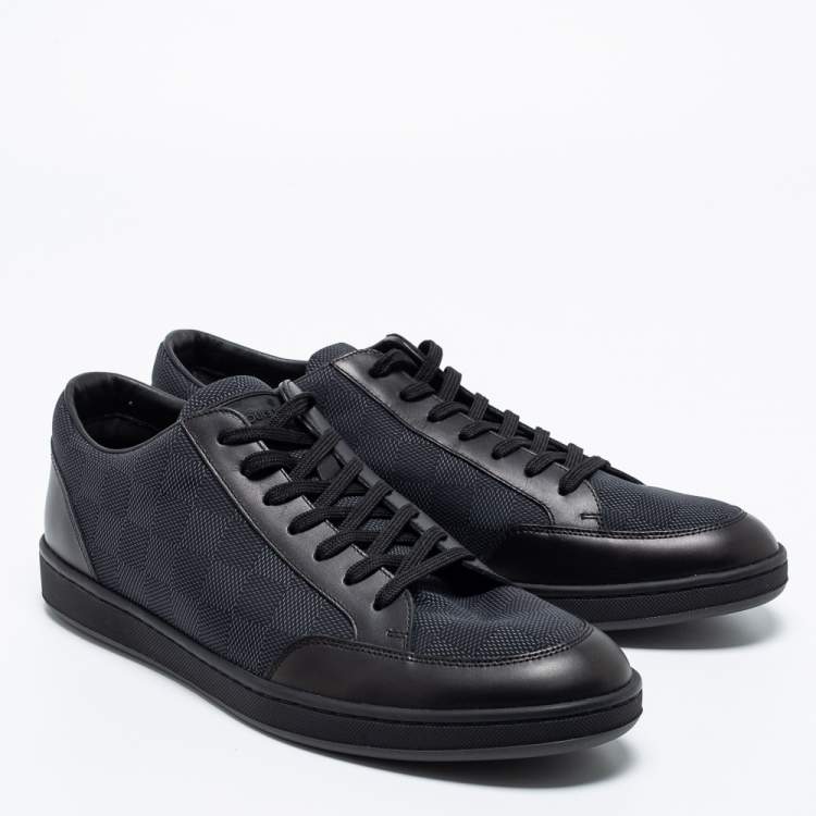 Pre Owned Louis Vuitton Graphite/Black Damier Nylon and Leather Offshore Low-Top Sneakers Size 41.5
