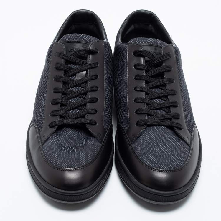 Pre Owned Louis Vuitton Graphite/Black Damier Nylon and Leather Offshore Low-Top Sneakers Size 41.5