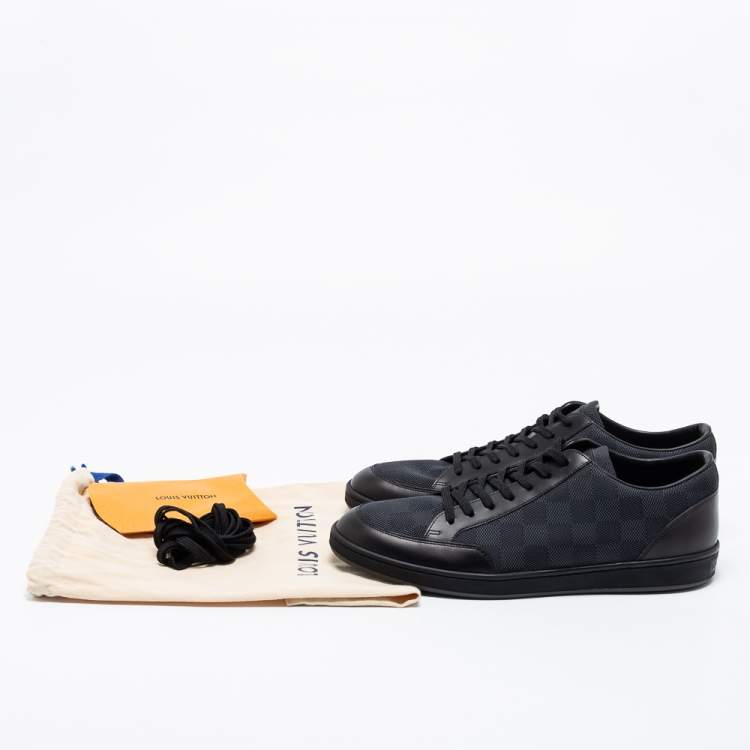 Pre Owned Louis Vuitton Graphite/Black Damier Nylon and Leather Offshore Low-Top Sneakers Size 41.5
