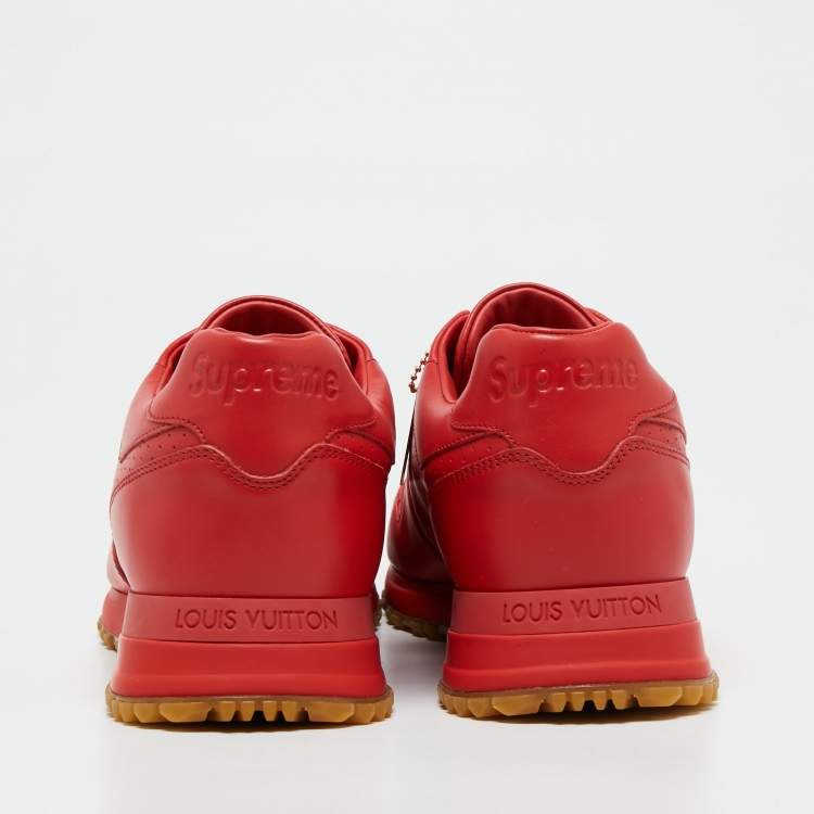 Pre Owned Louis Vuitton x Supreme Red Leather Run Away Low Top Sneakers Size 42