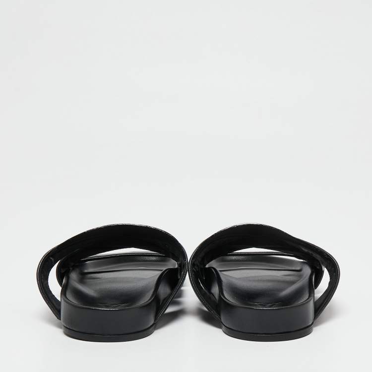 Pre Owned Louis Vuitton Black Epi Leather Cross Strap Flat Slides Size 41.5