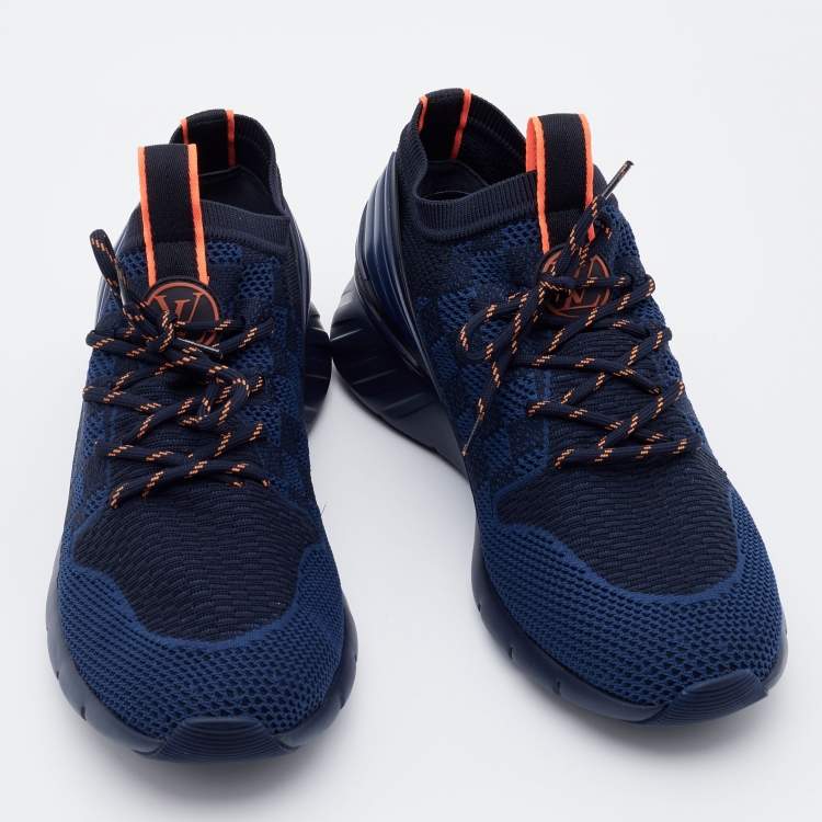 Pre Owned Louis Vuitton Navy Blue/Black Damier Knit Fabric and Rubber Fastlane Sneakers Size 42
