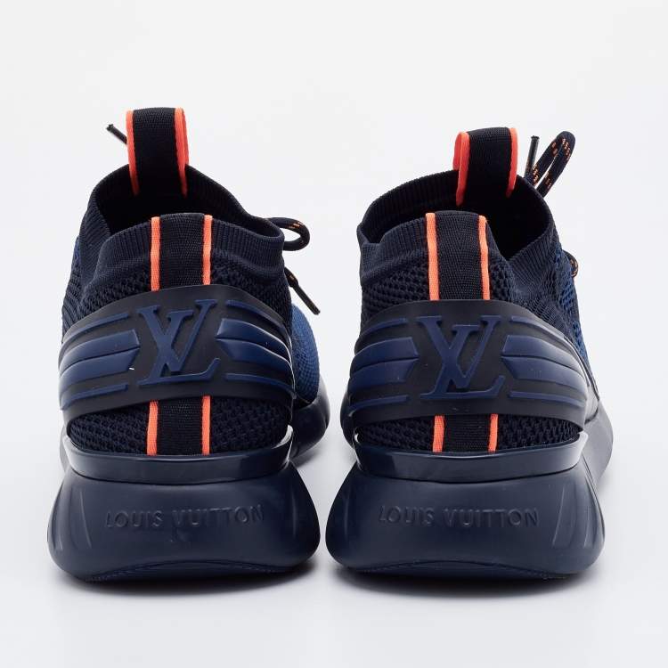 Pre Owned Louis Vuitton Navy Blue/Black Damier Knit Fabric and Rubber Fastlane Sneakers Size 42