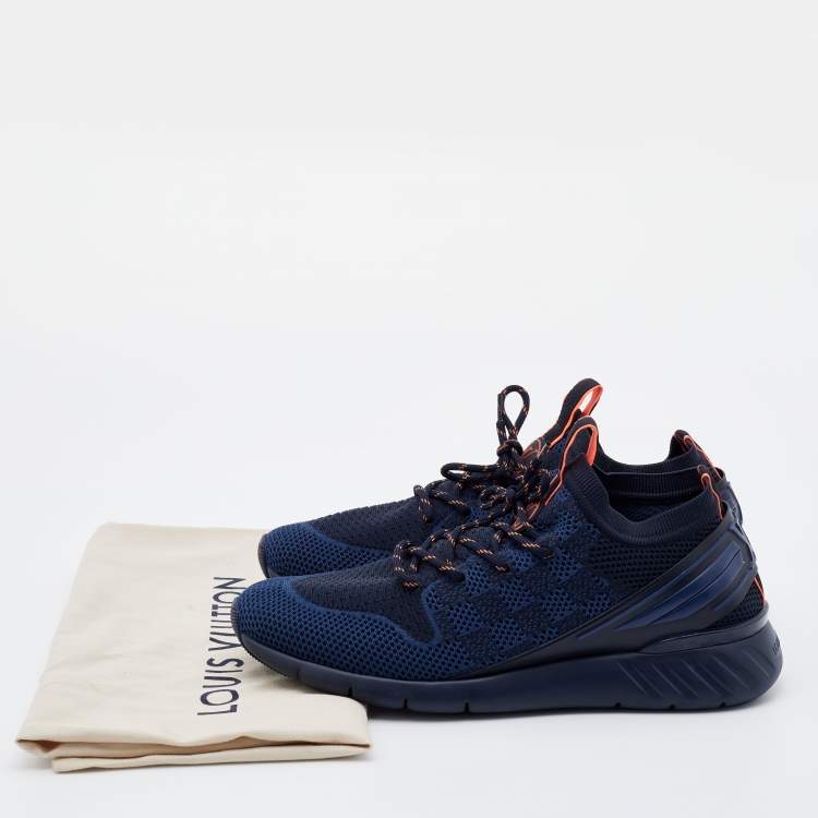 Pre Owned Louis Vuitton Navy Blue/Black Damier Knit Fabric and Rubber Fastlane Sneakers Size 42