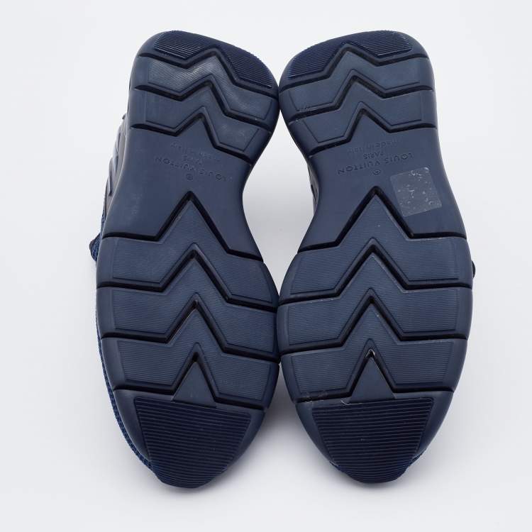 Pre Owned Louis Vuitton Navy Blue/Black Damier Knit Fabric and Rubber Fastlane Sneakers Size 42