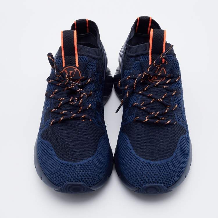 Pre Owned Louis Vuitton Navy Blue/Black Damier Knit Fabric and Rubber Fastlane Sneakers Size 42