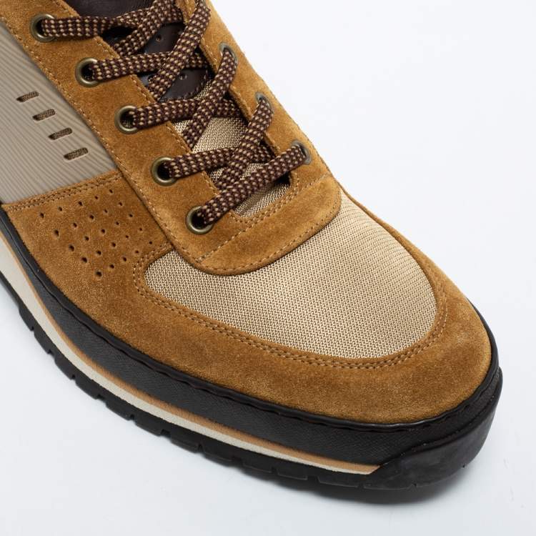 Pre Owned Louis Vuitton Brown/Beige Coated Canvas and Suede  Harlem Richelieu Sneakers Size 42