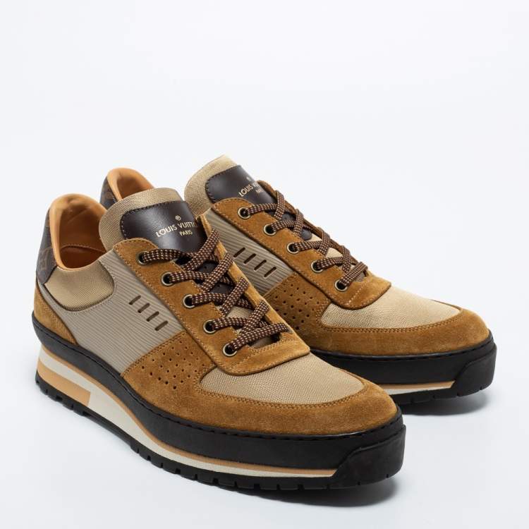 Pre Owned Louis Vuitton Brown/Beige Coated Canvas and Suede  Harlem Richelieu Sneakers Size 42
