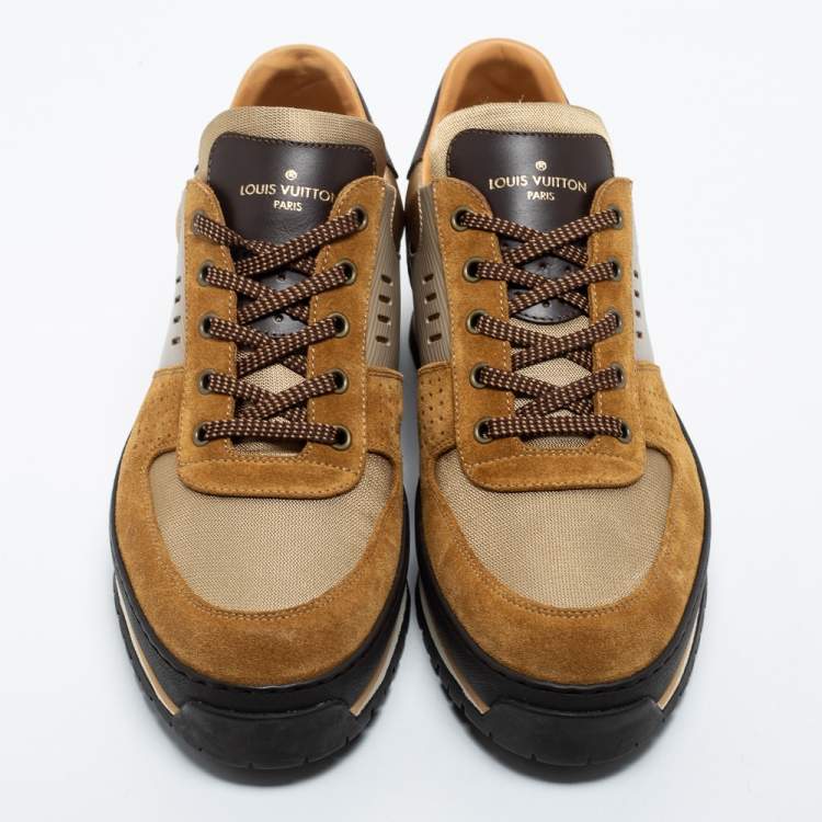 Pre Owned Louis Vuitton Brown/Beige Coated Canvas and Suede  Harlem Richelieu Sneakers Size 42
