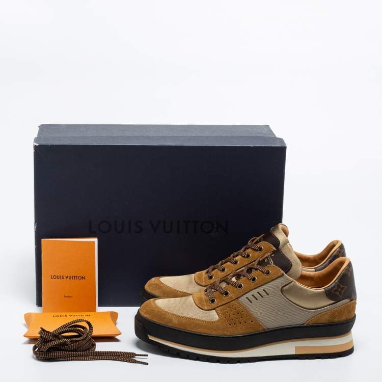 Pre Owned Louis Vuitton Brown/Beige Coated Canvas and Suede  Harlem Richelieu Sneakers Size 42