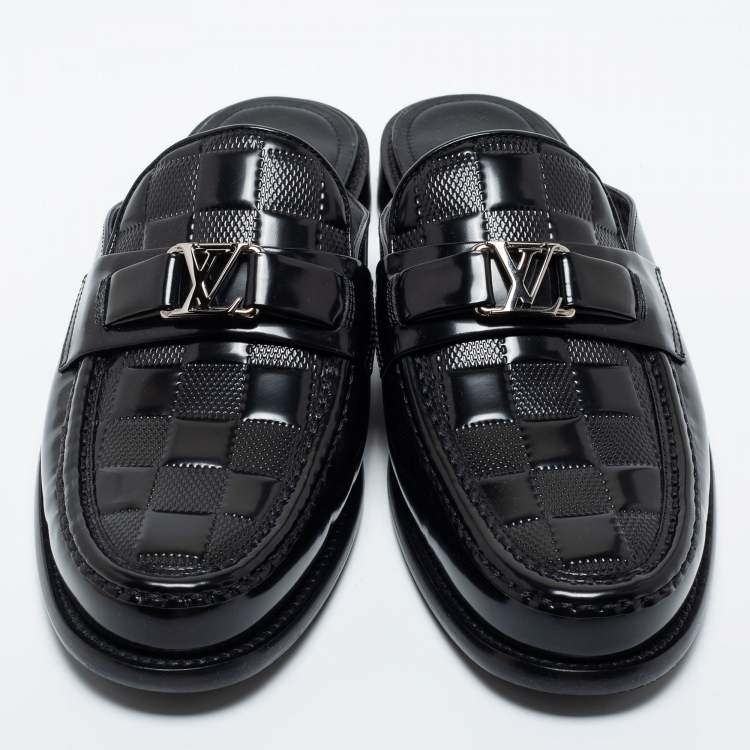 Pre Owned Louis Vuitton Black Leather  Moajor Mule Sandals Size 42