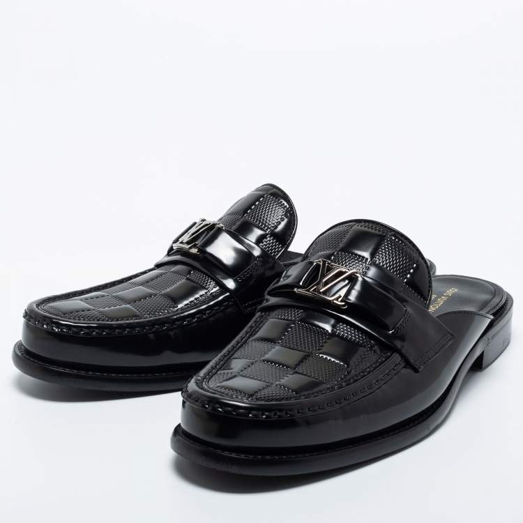 Pre Owned Louis Vuitton Black Leather  Moajor Mule Sandals Size 42