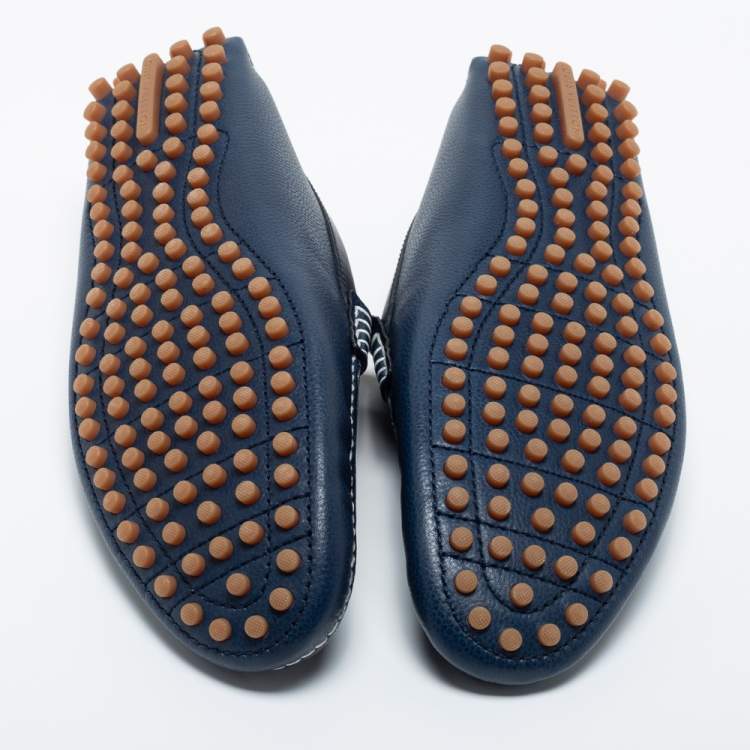 Pre Owned Louis Vuitton Navy Blue Leather Hockenheim Loafers Size 41