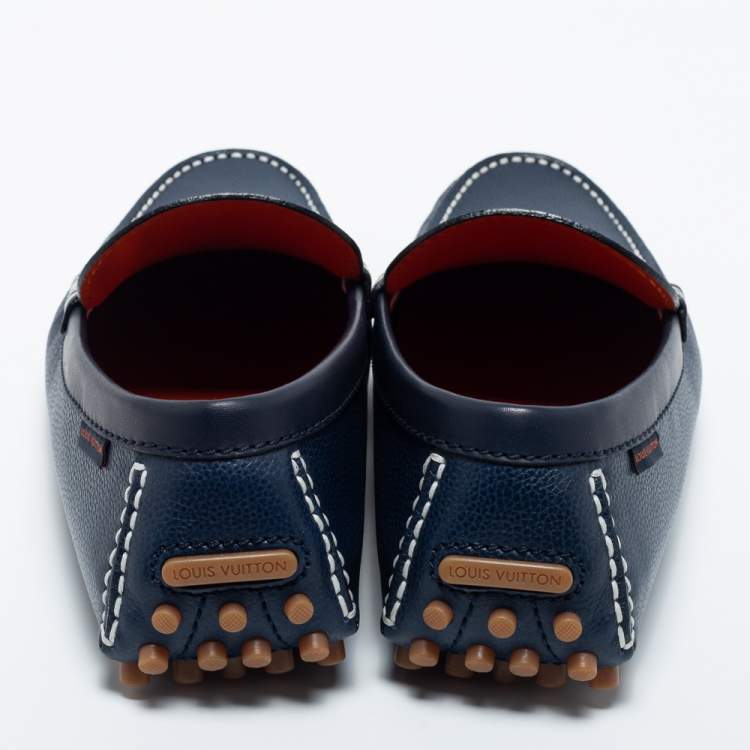 Pre Owned Louis Vuitton Navy Blue Leather Hockenheim Loafers Size 41