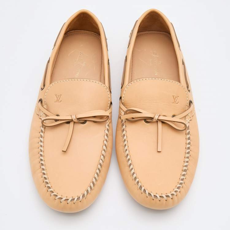 Pre Owned Louis Vuitton Light Beige Leather Arizona Loafers Size 44