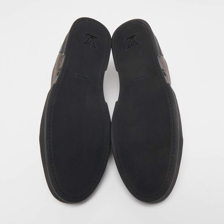 Pre Owned Louis Vuitton Black Leather and Monogram Canvas Match Up Sneakers Size 46