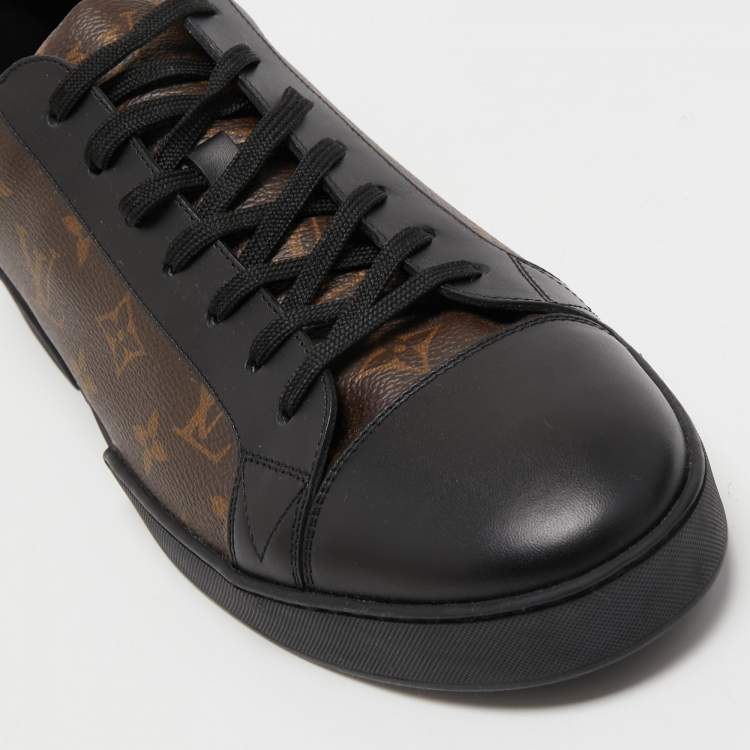 Pre Owned Louis Vuitton Black Leather and Monogram Canvas Match Up Sneakers Size 46