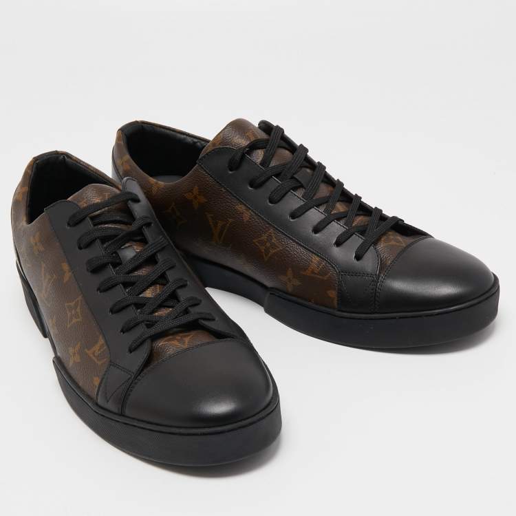Pre Owned Louis Vuitton Black Leather and Monogram Canvas Match Up Sneakers Size 46