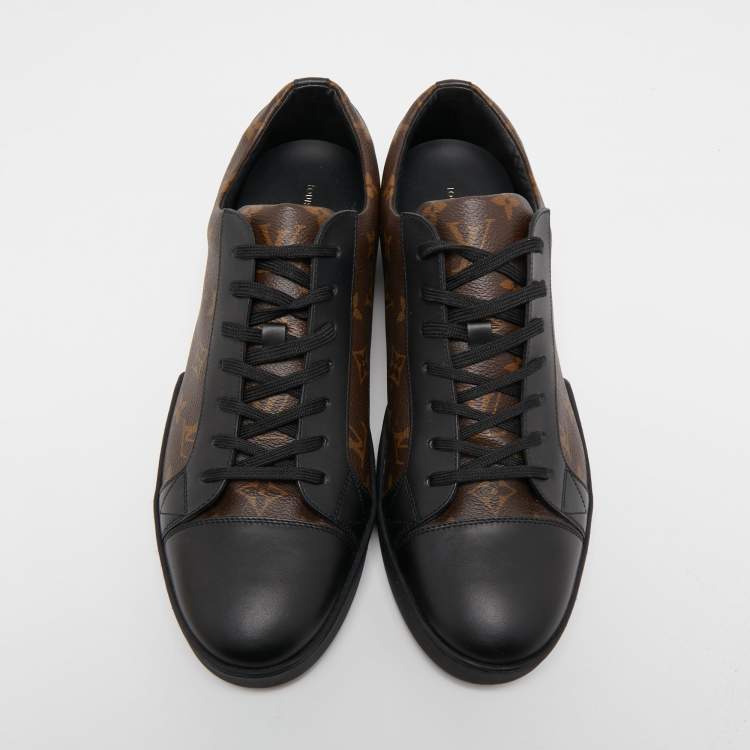 Pre Owned Louis Vuitton Black Leather and Monogram Canvas Match Up Sneakers Size 46