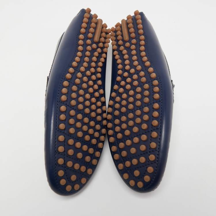 Pre Owned Louis Vuitton Navy Blue Leather Hockenheim Loafers Size 41.5