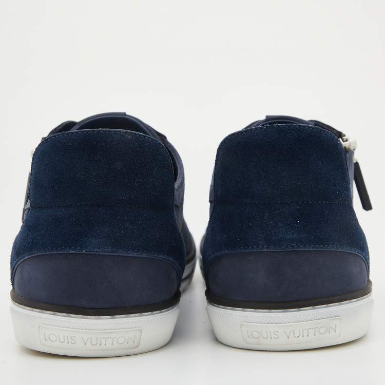 Pre Owned Louis Vuitton Blue Damier Nubuck Leather and Suede Adventure Sneakers Size 45.5