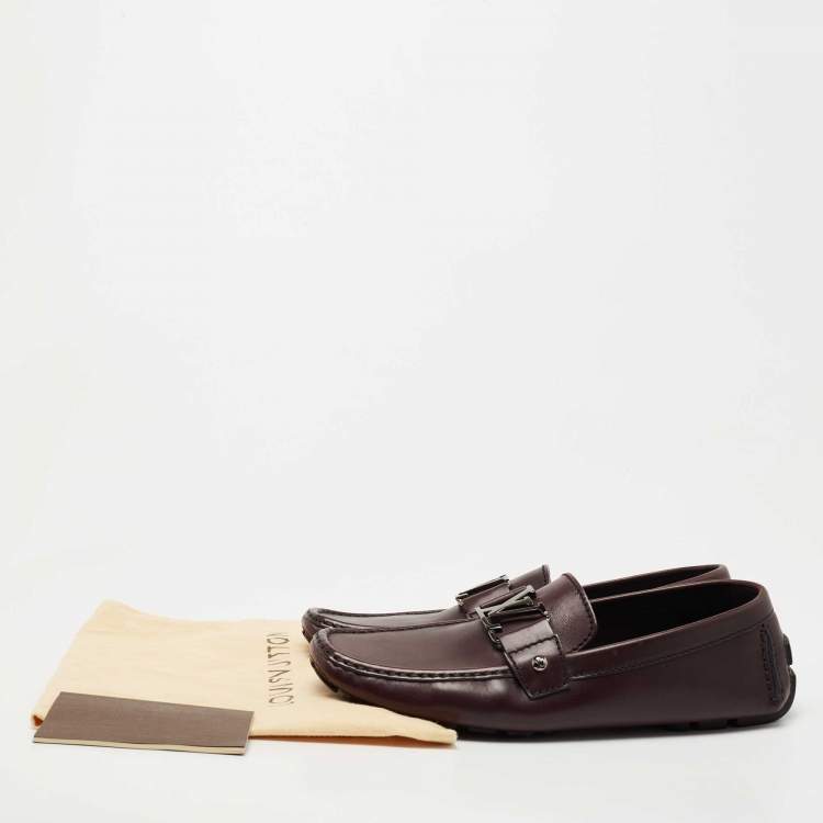 Pre Owned Louis Vuitton Plum Leather Monte Carlo Loafers Size 41.5