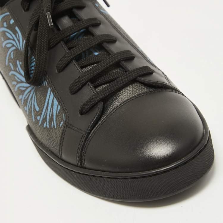 Pre Owned Louis Vuitton Black Leather Damier Graphite Printed Match Up Low Top Sneakers Size 40