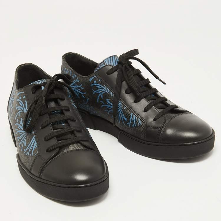 Pre Owned Louis Vuitton Black Leather Damier Graphite Printed Match Up Low Top Sneakers Size 40