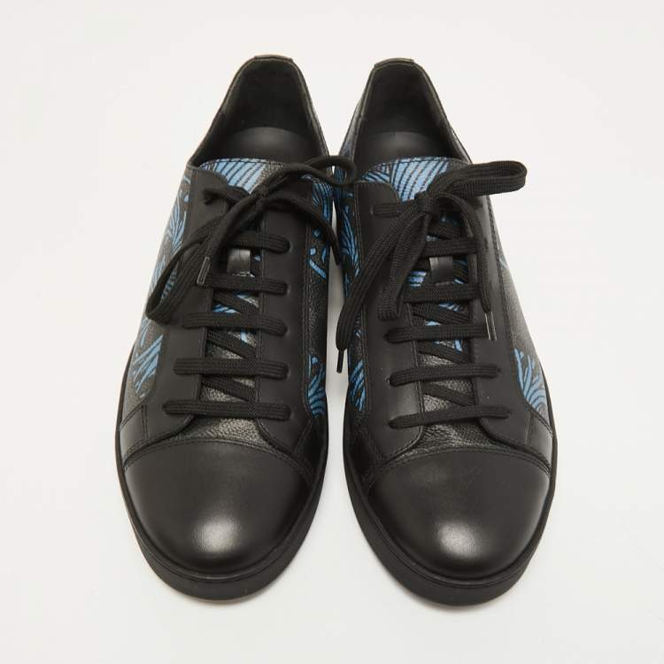 Pre Owned Louis Vuitton Black Leather Damier Graphite Printed Match Up Low Top Sneakers Size 40