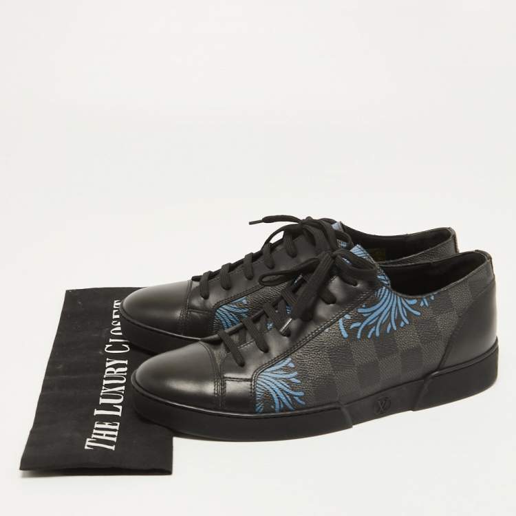 Pre Owned Louis Vuitton Black Leather Damier Graphite Printed Match Up Low Top Sneakers Size 40