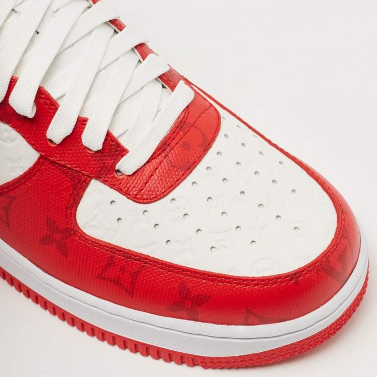Pre Owned Louis Vuitton x Nike Red/White Monogram Canvas and Leather Air Force 1 Sneakers Size 41