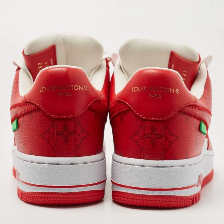Pre Owned Louis Vuitton x Nike Red/White Monogram Canvas and Leather Air Force 1 Sneakers Size 41