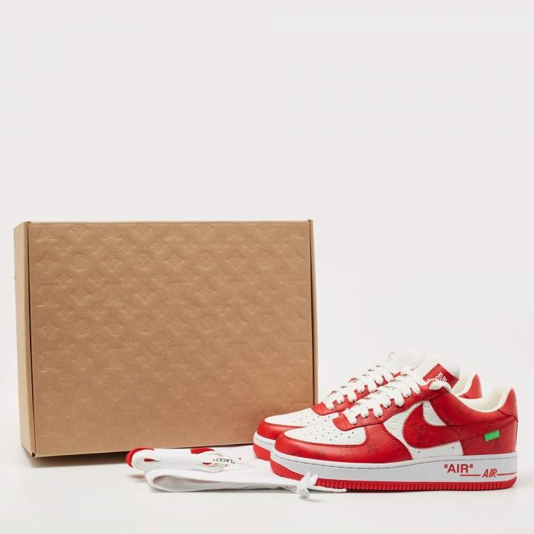 Pre Owned Louis Vuitton x Nike Red/White Monogram Canvas and Leather Air Force 1 Sneakers Size 41