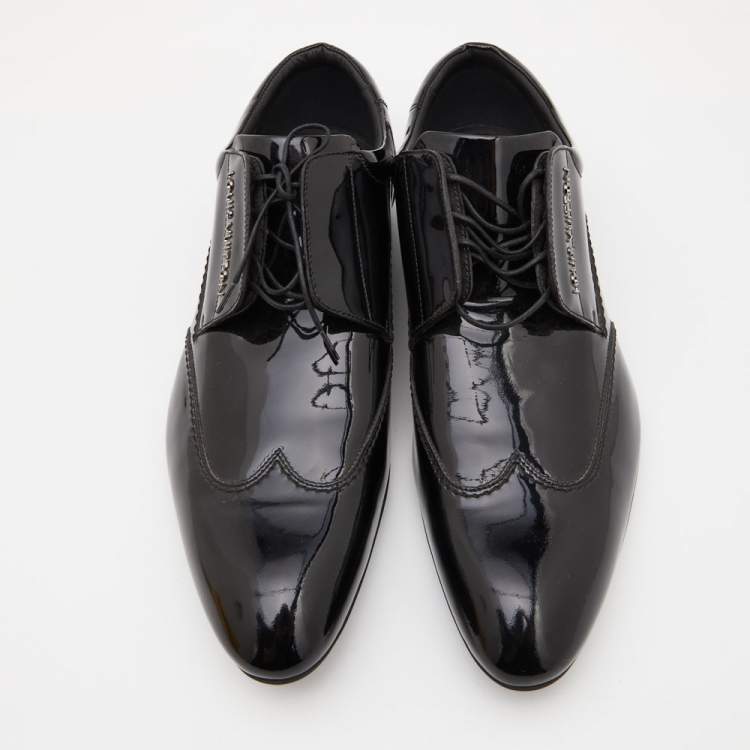 Pre Owned Louis Vuitton Black Patent Leather Lace Up Derby Size 42