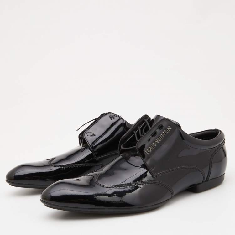 Pre Owned Louis Vuitton Black Patent Leather Lace Up Derby Size 42