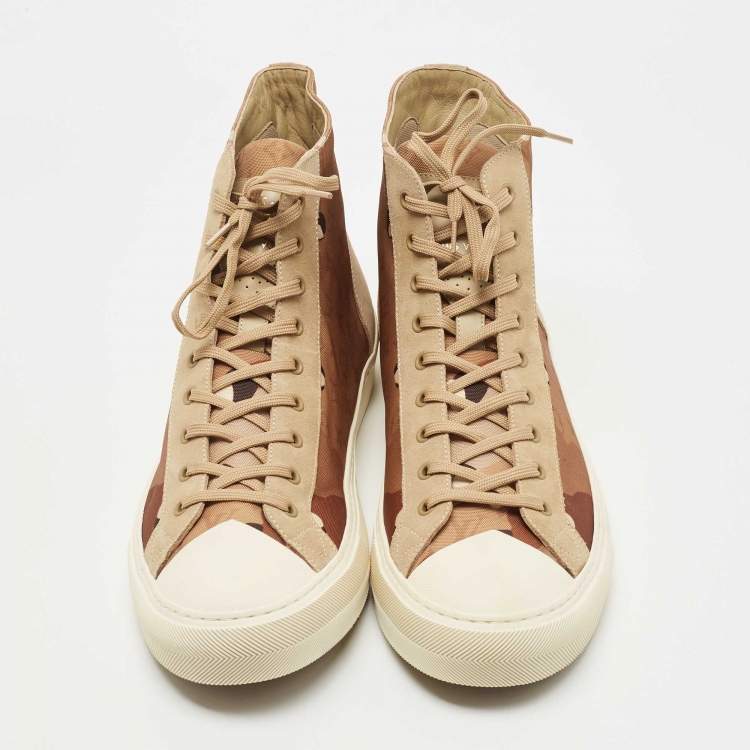 Pre Owned Louis Vuitton Brown/Beige Suede and Canvas High Top Sneakers Size 46