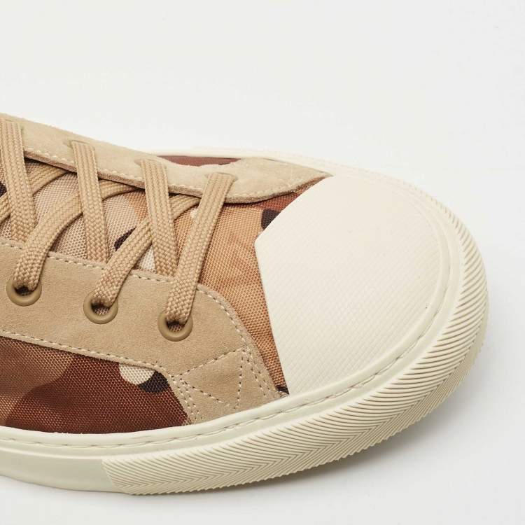 Pre Owned Louis Vuitton Brown/Beige Suede and Canvas High Top Sneakers Size 46