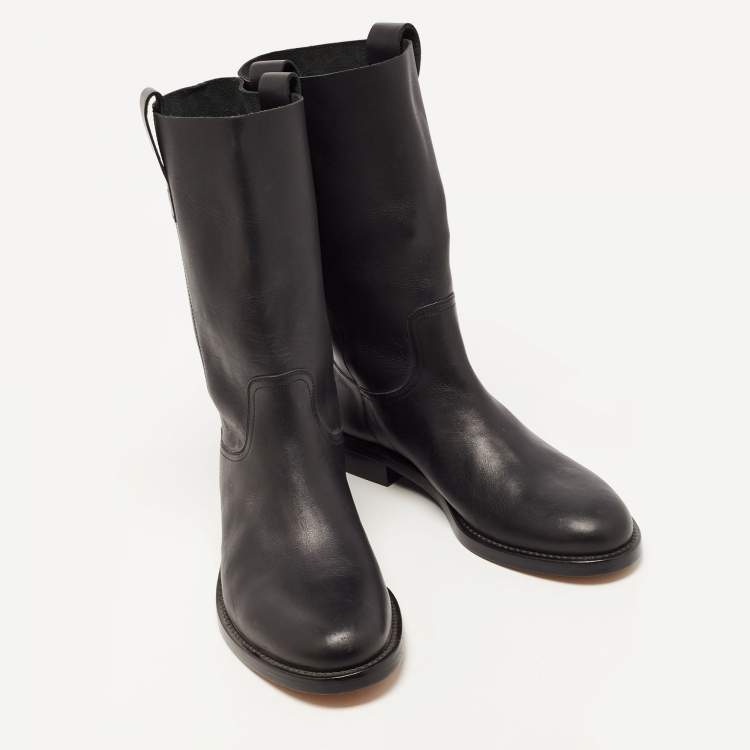 Pre Owned Louis Vuitton Black Leather Mid Calf Boots Size 42