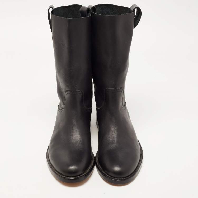 Pre Owned Louis Vuitton Black Leather Mid Calf Boots Size 42