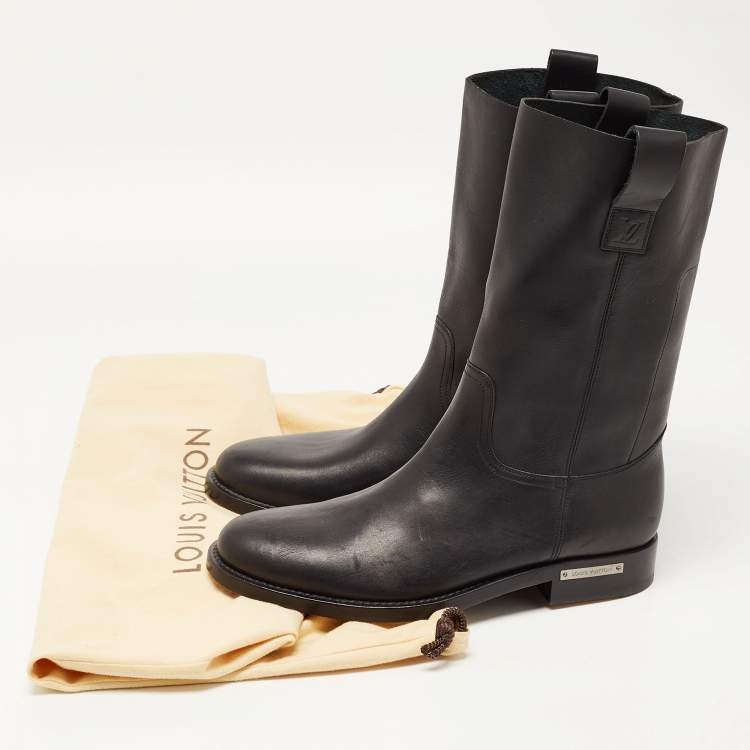 Pre Owned Louis Vuitton Black Leather Mid Calf Boots Size 42