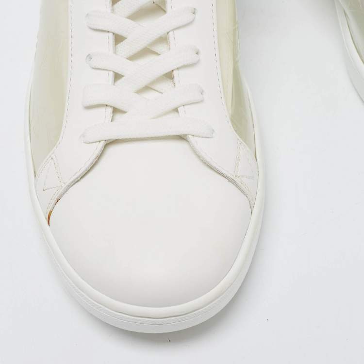 Pre Owned Louis Vuitton White Leather and Iridescent Monogram PVC Luxembourg Sneakers Size 41.5
